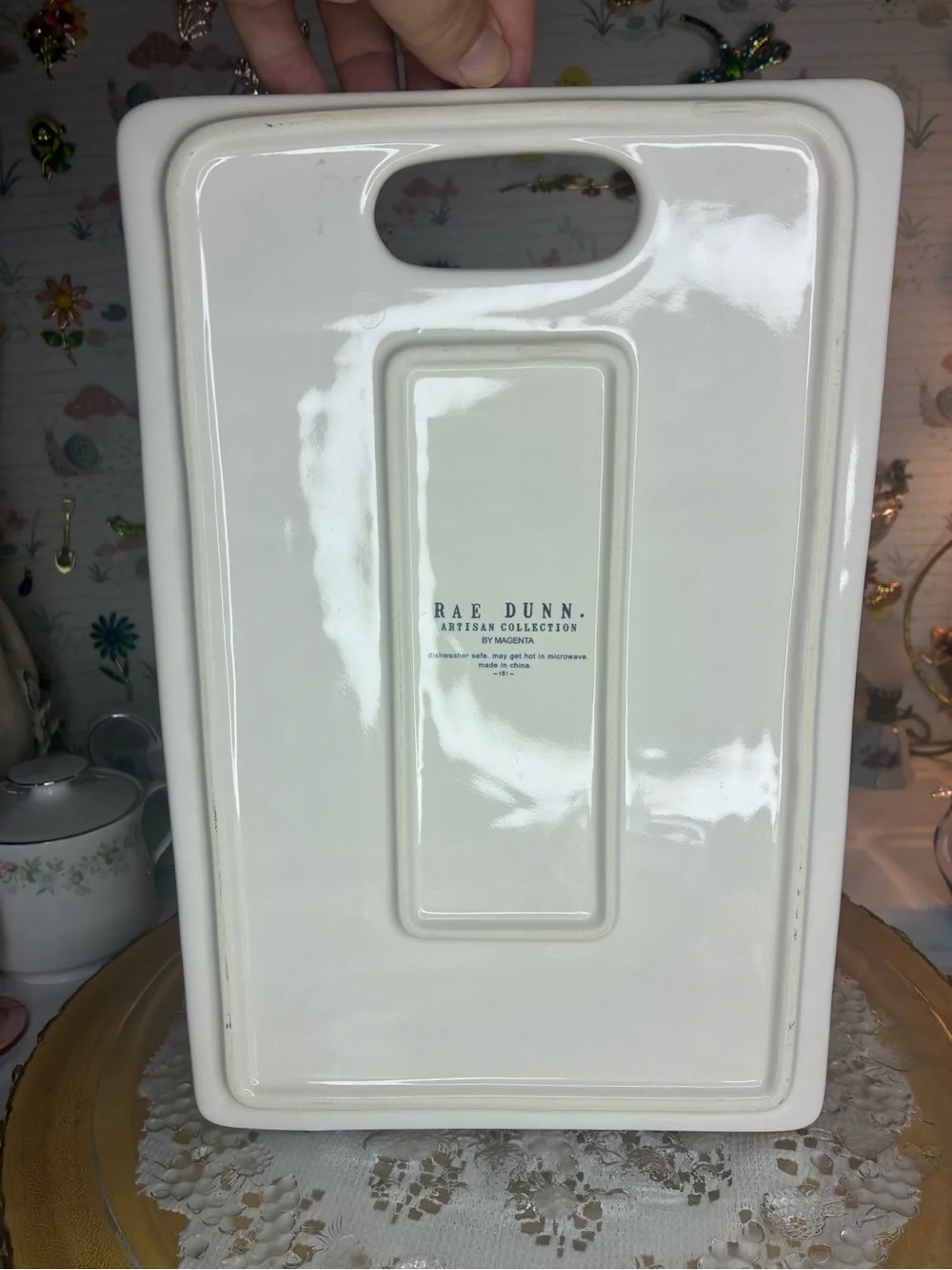 Rae Dunn White Ceramic Cheese Board with Handle